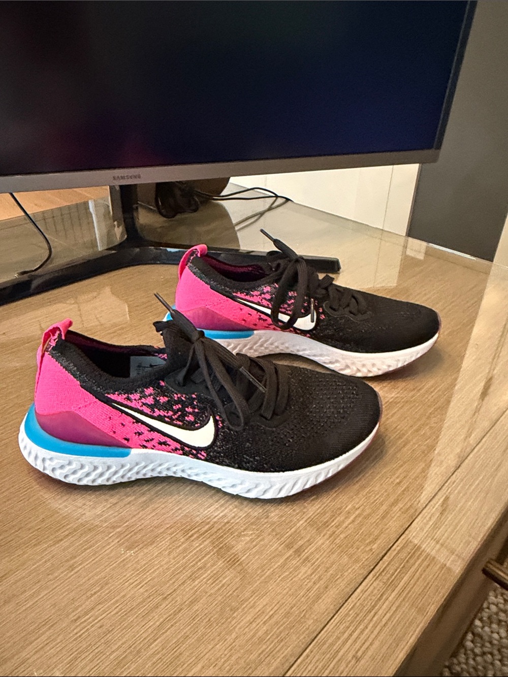 Nike Kids Epic React Black Sneakers with Pink and Blue Accents